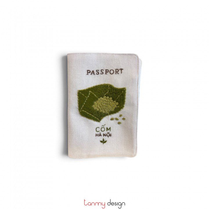 Ví đựng Passport trắng thêu cốm Hà Nội